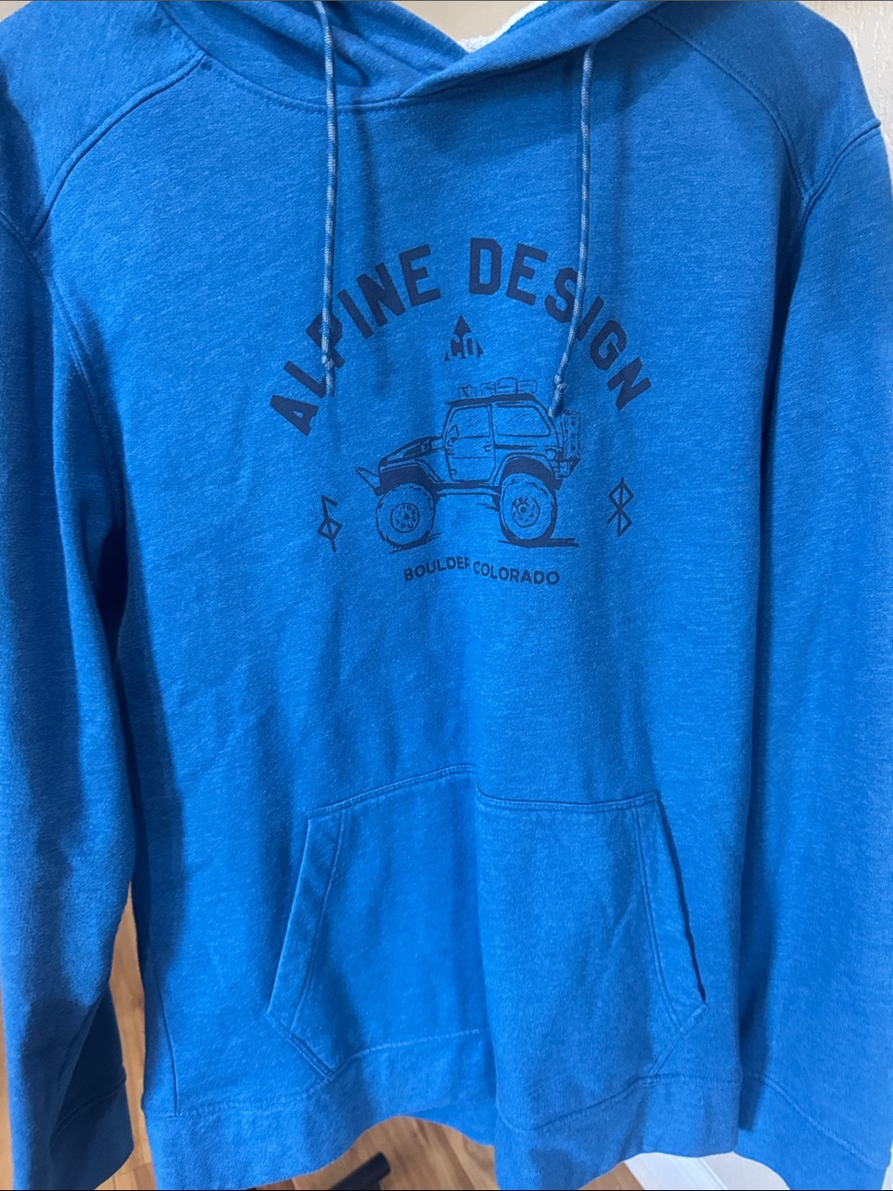 Alpine Design Blue Crewneck Hoodie with Truck Graphic